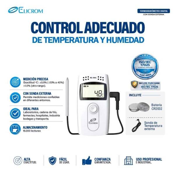 Datalogger de temperatura y humedad con sonda externa | ELICROM