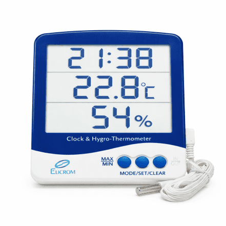 Termohigrómetro con sonda externa y reloj | ELICROM