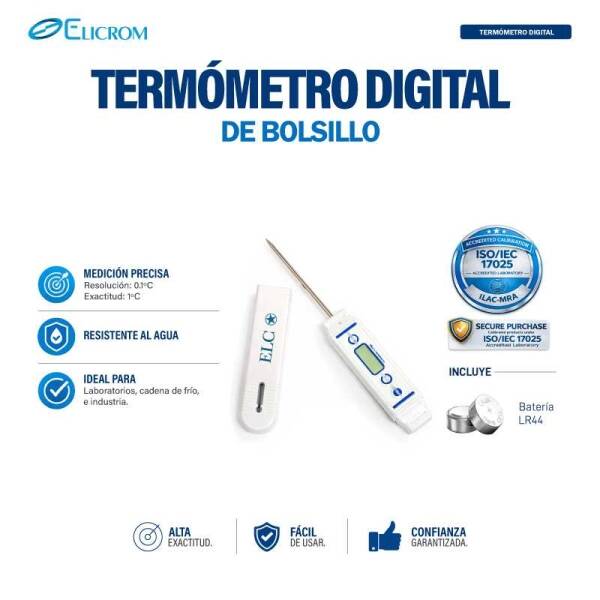 Termómetro digital de bolsillo.-50 a 150 ºC | ELICROM